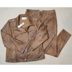 NWT New with Tags! 2 piece Chico's Faux Suede Moto Jacket Pants 8/10 1